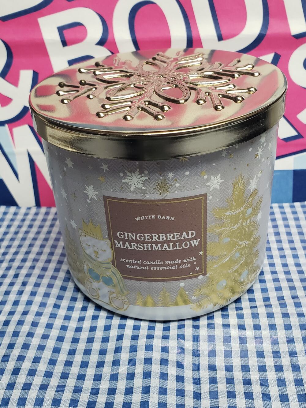 BBW Gingerbread Marshmallow Holiday Lid Large 3 Wick Candle Home Fragrance Decor